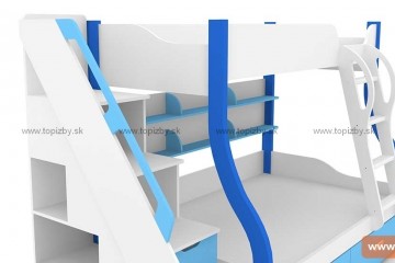 Poschodová posteľ RONI BLUE so schodami